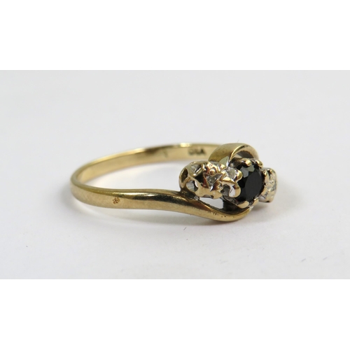 540 - 9ct Yellow Gold Ring set with a central Sapphire with two melee Diamonds to sides. Finger size 'N-5'... 