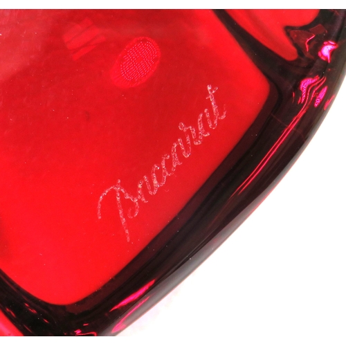 543 - Ruby Glass Heart Pendant by Baccarat hung on a 22 inch 9ct Yellow Gold Chain of approx 4g