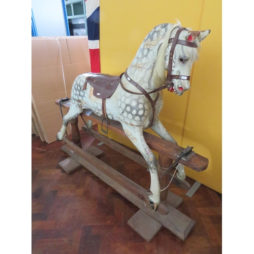 561 - Late19th/Early 20th Century Dapple Grey Rocking horse on stained pine and metal rocker.  Horse is in... 