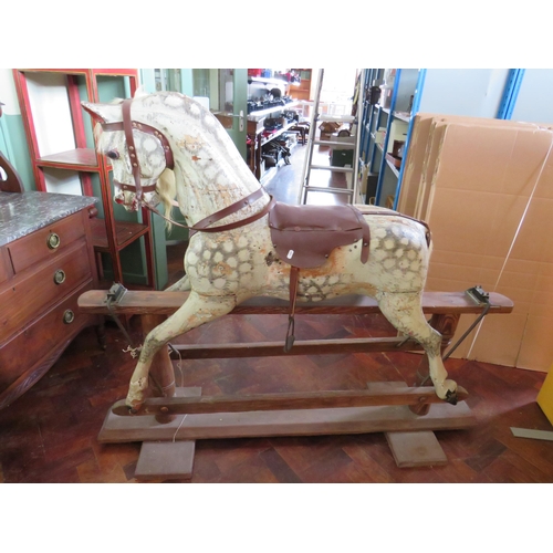 561 - Late19th/Early 20th Century Dapple Grey Rocking horse on stained pine and metal rocker.  Horse is in... 