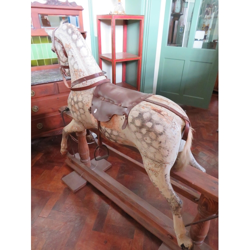 561 - Late19th/Early 20th Century Dapple Grey Rocking horse on stained pine and metal rocker.  Horse is in... 