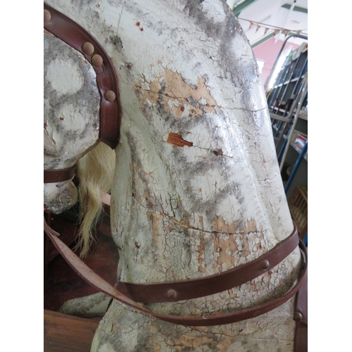 561 - Late19th/Early 20th Century Dapple Grey Rocking horse on stained pine and metal rocker.  Horse is in... 