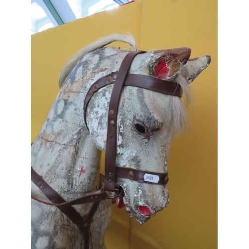 561 - Late19th/Early 20th Century Dapple Grey Rocking horse on stained pine and metal rocker.  Horse is in... 