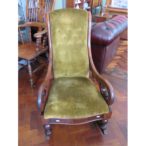 562 - Late 19th/Early 20th Century Upholstered Rocking chair with Mahogany Frame in good order. See photos... 