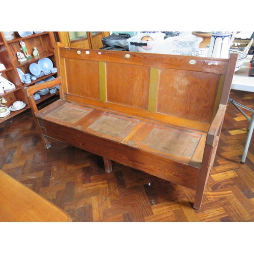 566 - Vintage Church three seater pew with prayer book cupboards below the seats.  H:38 x W:62 x D:18 inch... 