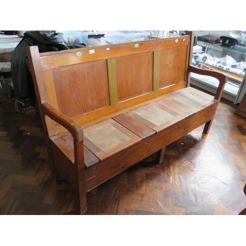 566 - Vintage Church three seater pew with prayer book cupboards below the seats.  H:38 x W:62 x D:18 inch... 