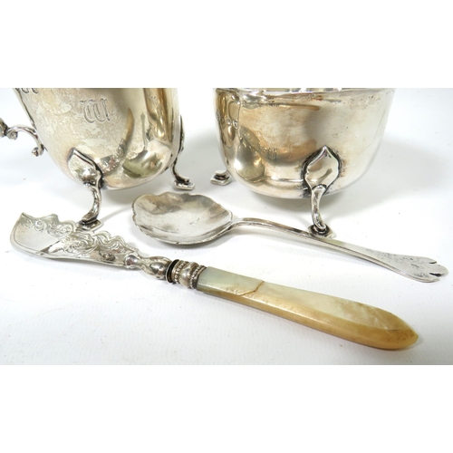 572 - Selection of Antique Hallmarked Silver items. Total Weight (not including butter knife) 235.2g.  See... 