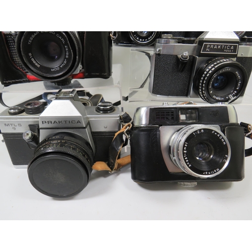 591 - Selection of Vintage Cameras by Halina, Practika and others some with leather cases