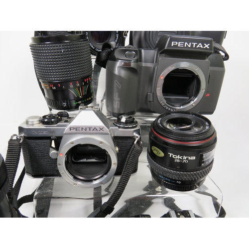 592 - Selection of SLR Camera Bodies by Pentax, Olympus and assorted Lens for SLRs.  See photos.