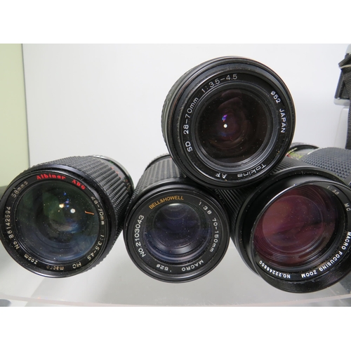 592 - Selection of SLR Camera Bodies by Pentax, Olympus and assorted Lens for SLRs.  See photos.