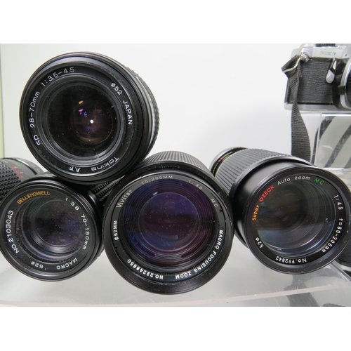 592 - Selection of SLR Camera Bodies by Pentax, Olympus and assorted Lens for SLRs.  See photos.