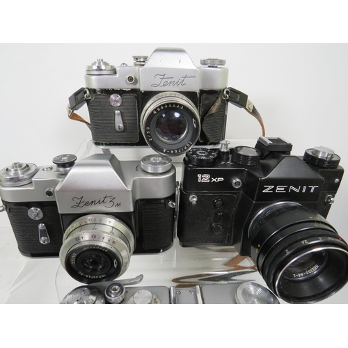 593 - Selection of Vintage SLR Cameras and Lens by various makers to include Zorki and Zenit