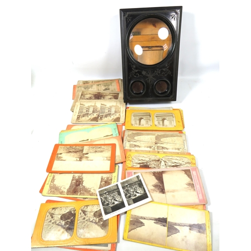 605 - Antique Black Laquered folding Steroscopic Graphoscope Viewer in excellent condition along with a la... 