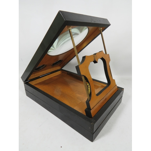 605 - Antique Black Laquered folding Steroscopic Graphoscope Viewer in excellent condition along with a la... 