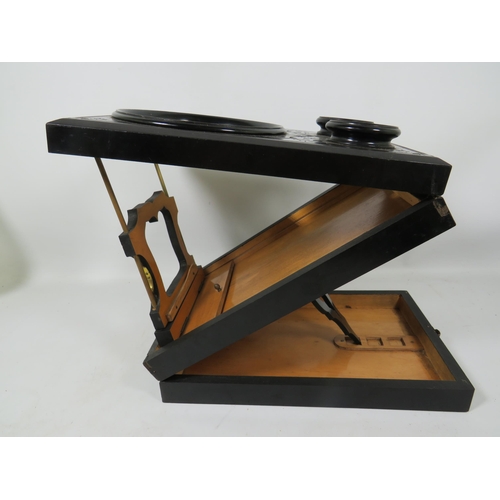 605 - Antique Black Laquered folding Steroscopic Graphoscope Viewer in excellent condition along with a la... 