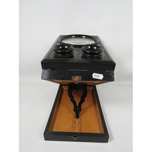 605 - Antique Black Laquered folding Steroscopic Graphoscope Viewer in excellent condition along with a la... 