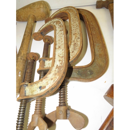 1136 - Selection of Vintage Tools to include large Clamps. See photos.