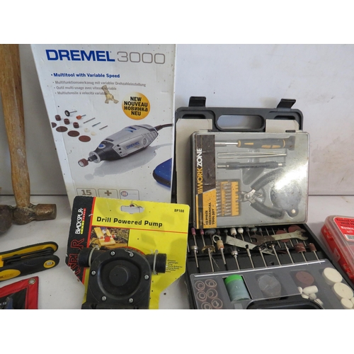 1138 - Large selection of tools to include Dremmel with accessories. See photos.