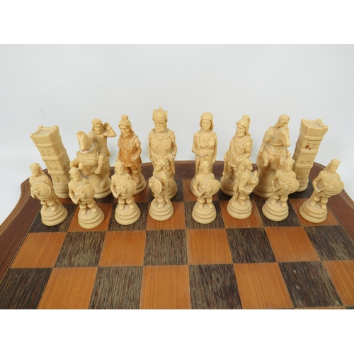 999 - Lovely Two Colour Wooden Chess board which measures approx 19 x 19 inches.  The Black Army is cast f... 