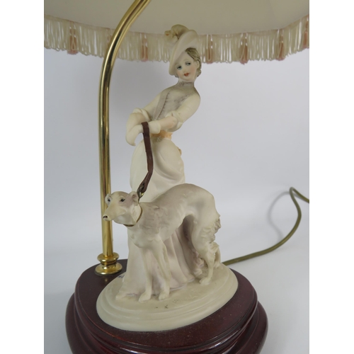 606 - Bruno Merli Capodimonte figural table lamp with shade, 24