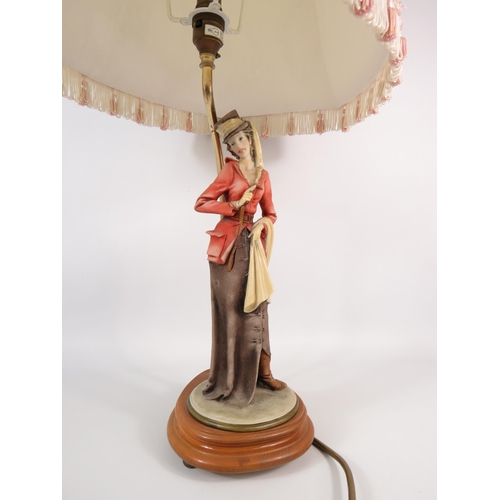 607 - Bruno Merli Capodimonte figural table lamp with shade, 29.5