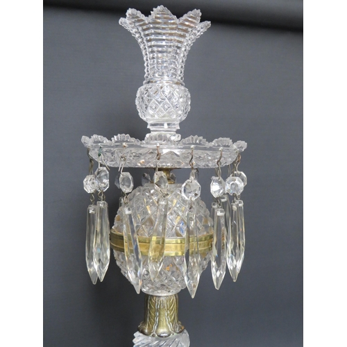 609 - Vintage crystal cut glass lustre candlestick 16.5