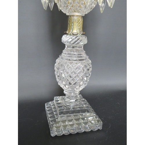 609 - Vintage crystal cut glass lustre candlestick 16.5