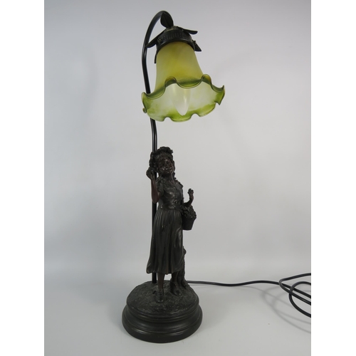 612 - Crosa figural lamp with glass shade, 22.5