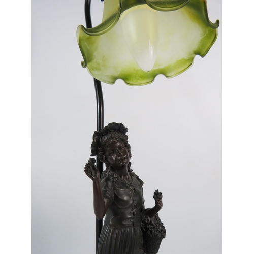 612 - Crosa figural lamp with glass shade, 22.5