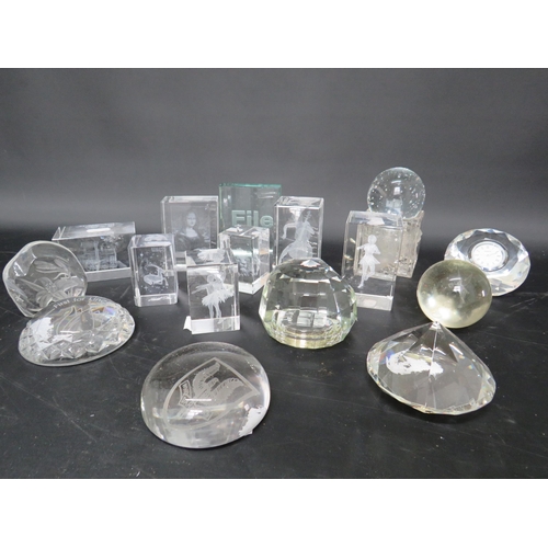 629 - Selection of mainly acid etched paperweights.