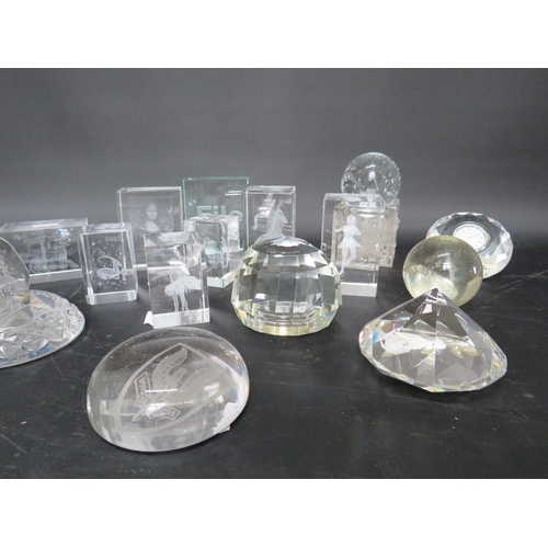 629 - Selection of mainly acid etched paperweights.