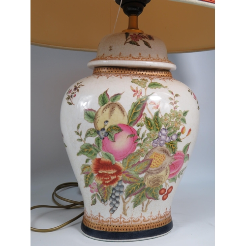 634 - Two Large table lamps decorated with fruit patterns.