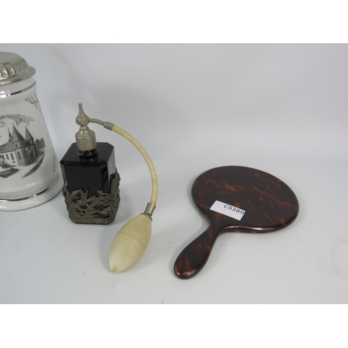 641 - Mixed lot to include a atomiser perfume bottle, savings bank, mirror etc