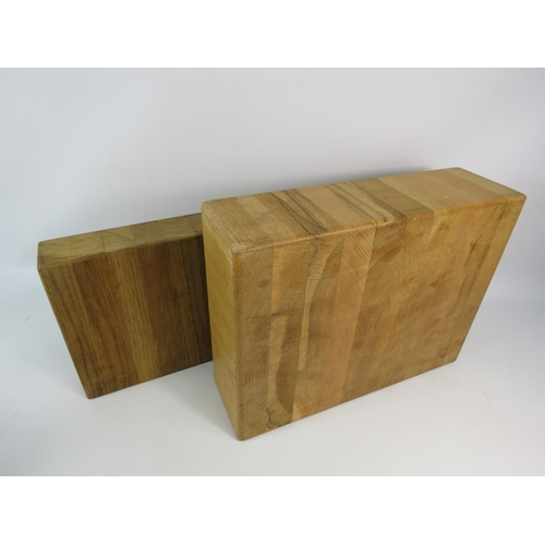 677 - Two heavy beech wood butchers blocks, the largest measures 15.5