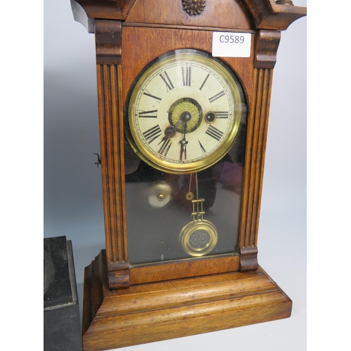 693 - Large slate mantle clock plus one other both for spares or repair.