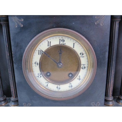 693 - Large slate mantle clock plus one other both for spares or repair.