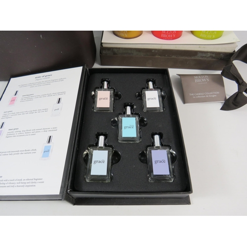 708 - Grace fragrence set, Molten Brown candles and elemis skin care set.