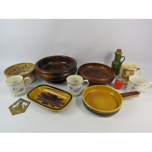 718 - Mixed lot to include Swedish mid century ceramics, wooden bowls, Vintage car rally cups etc.