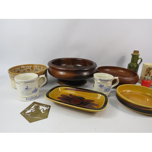 718 - Mixed lot to include Swedish mid century ceramics, wooden bowls, Vintage car rally cups etc.