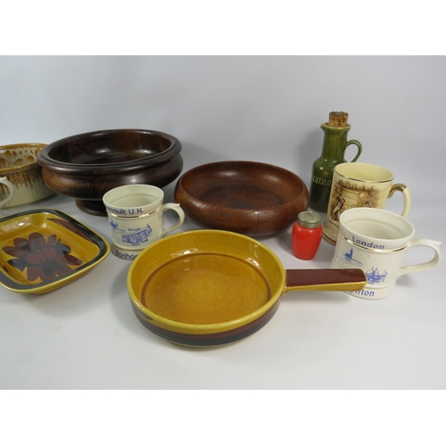 718 - Mixed lot to include Swedish mid century ceramics, wooden bowls, Vintage car rally cups etc.