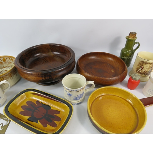 718 - Mixed lot to include Swedish mid century ceramics, wooden bowls, Vintage car rally cups etc.