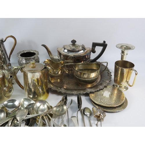 749 - Large selection of various silver plated items teasets, tray, cutlery etc.