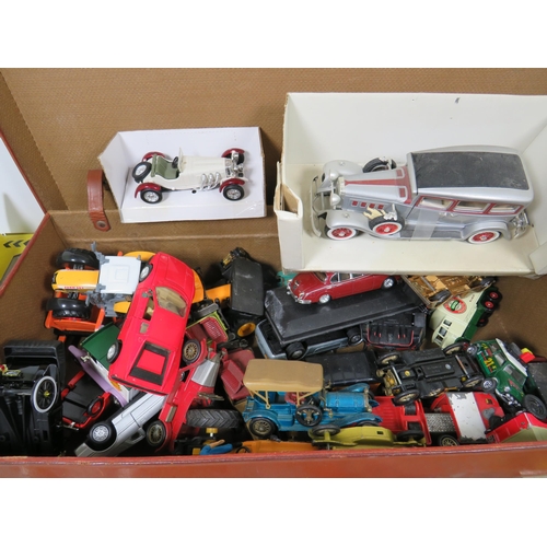 984 - Large Selection of Playworn Die Cast metal cars plus old evacuee style case. See photos.