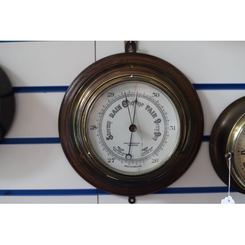 922 - Wall mounted Barometer by Black & Co plus a Brass ships type clock. See photos.