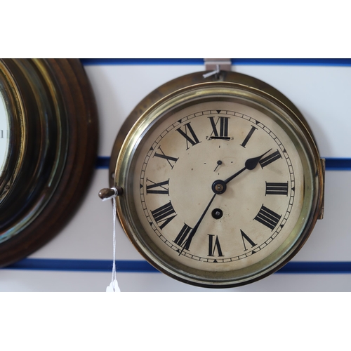 922 - Wall mounted Barometer by Black & Co plus a Brass ships type clock. See photos.