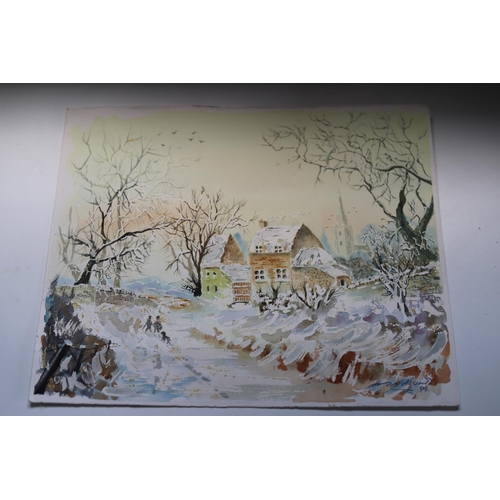 946 - Three Watercolours of Winterscapes, Two Framed. See photos.