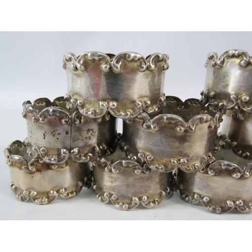 787 - Twelve mexican 925 sterling silver napkin rings, total silver weight 202 grams.