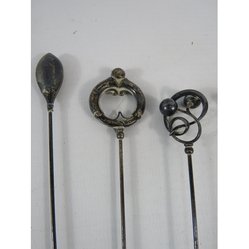 797 - Various Hat pins including four with sterling silver tops, Charles Horner etc.