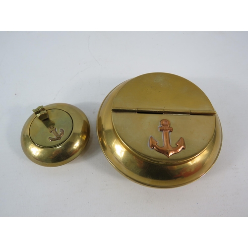 807 - Two brass travel ashtrays.