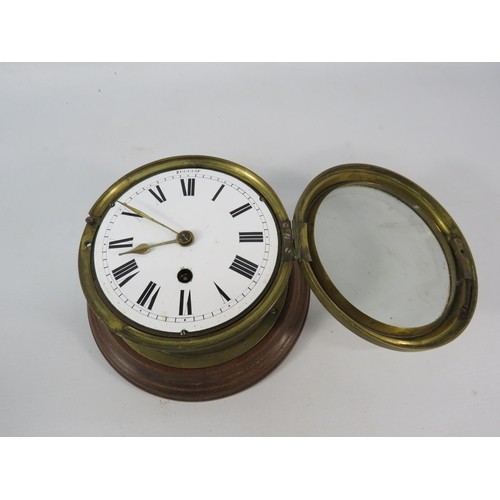 814 - Brass ships clock, for spares or repair.